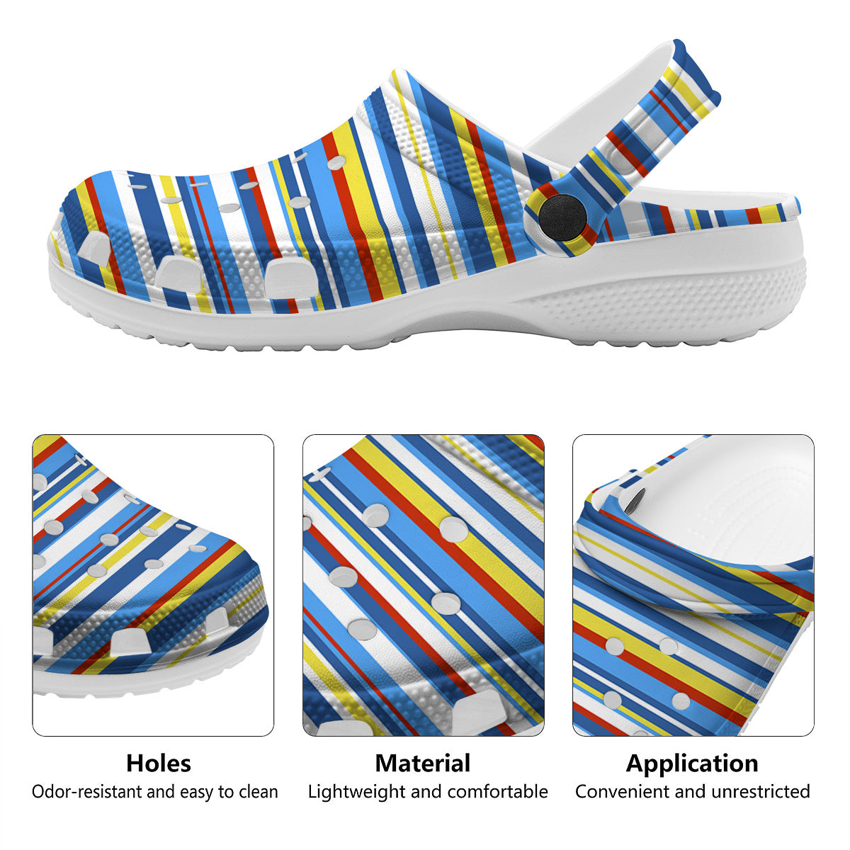 Stripe Autism Awareness Color Print Pattern Clog-grizzshop