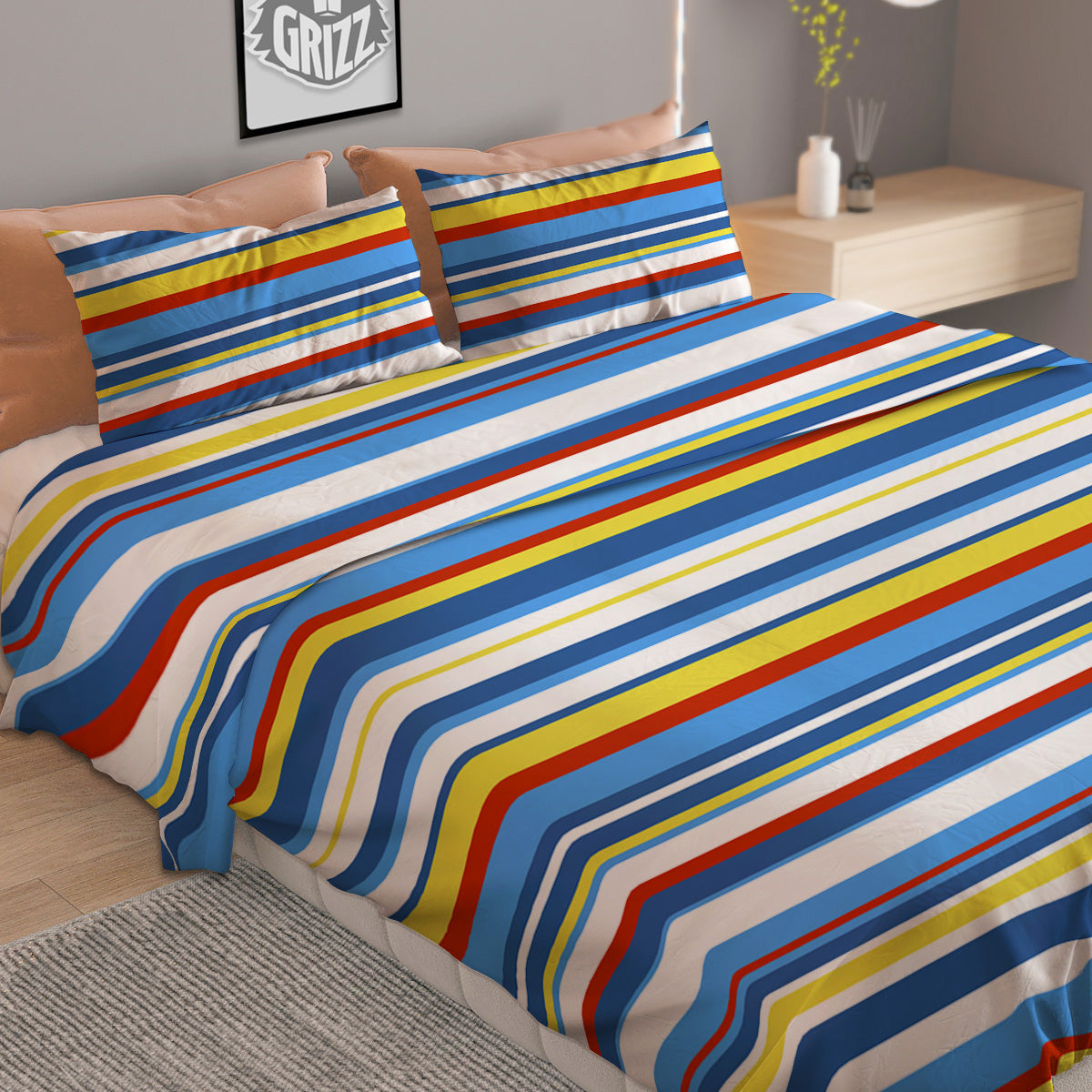 Stripe Autism Awareness Color Print Pattern Duvet Cover Bedding Set