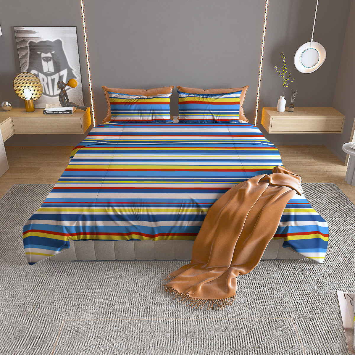 Stripe Autism Awareness Color Print Pattern Duvet Cover Bedding Set