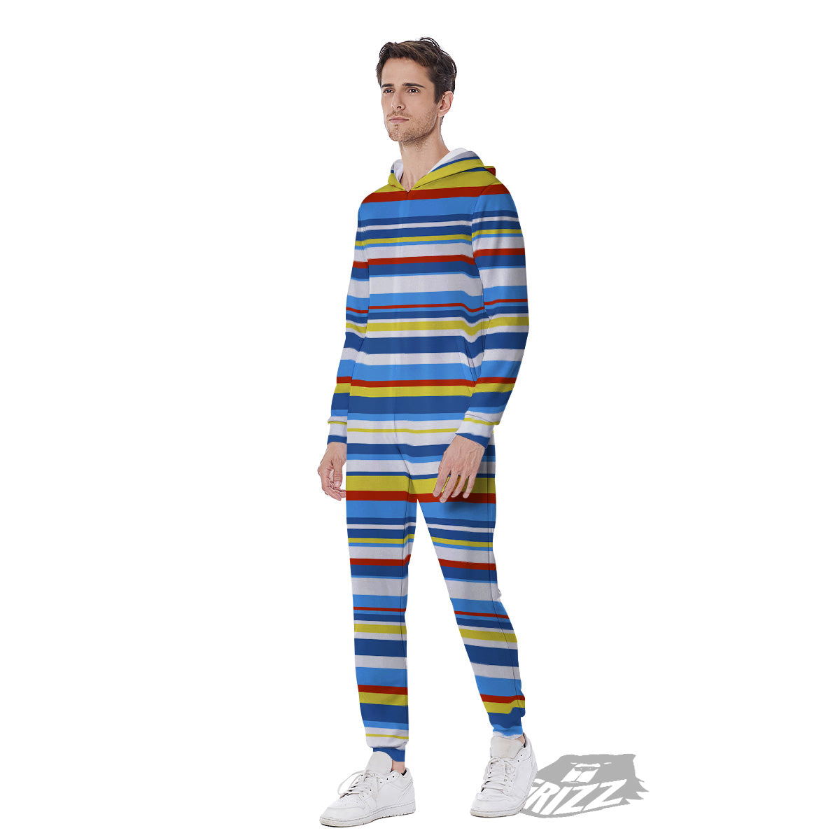 Stripe Autism Awareness Color Print Pattern Men's Jumpsuit-grizzshop