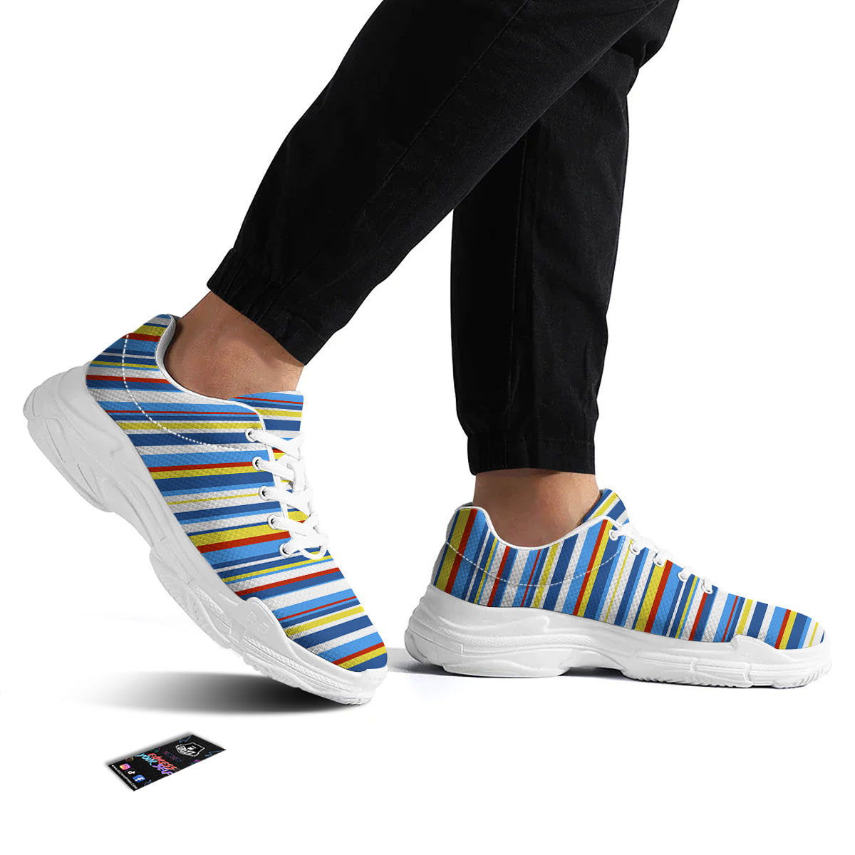 Stripe Autism Awareness Color Print Pattern White Chunky Shoes-grizzshop