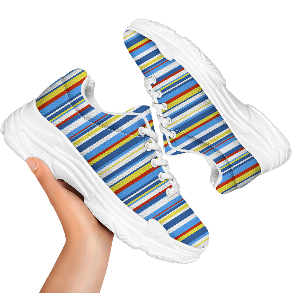Stripe Autism Awareness Color Print Pattern White Chunky Shoes-grizzshop
