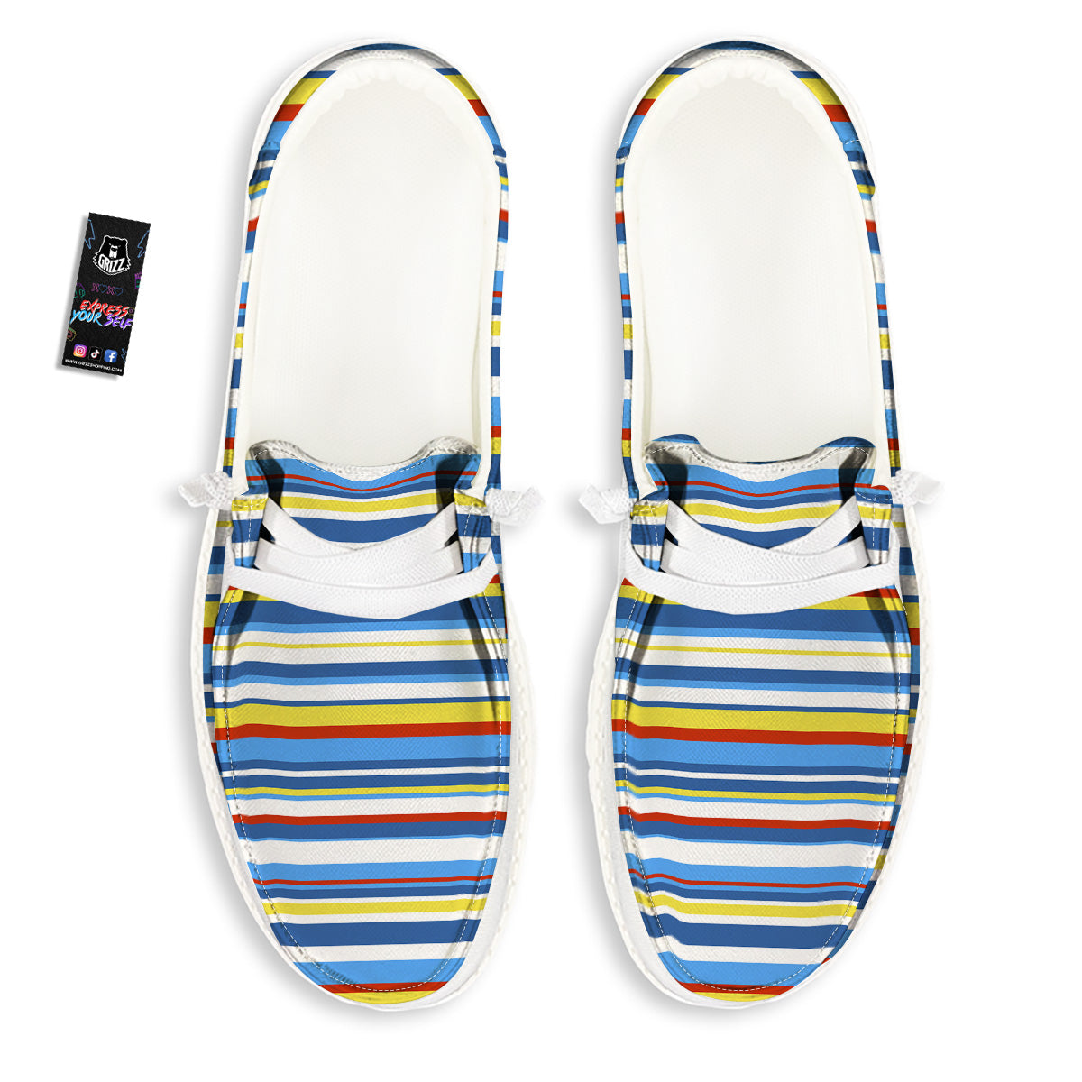 Stripe Autism Awareness Color Print Pattern White Loafers-grizzshop