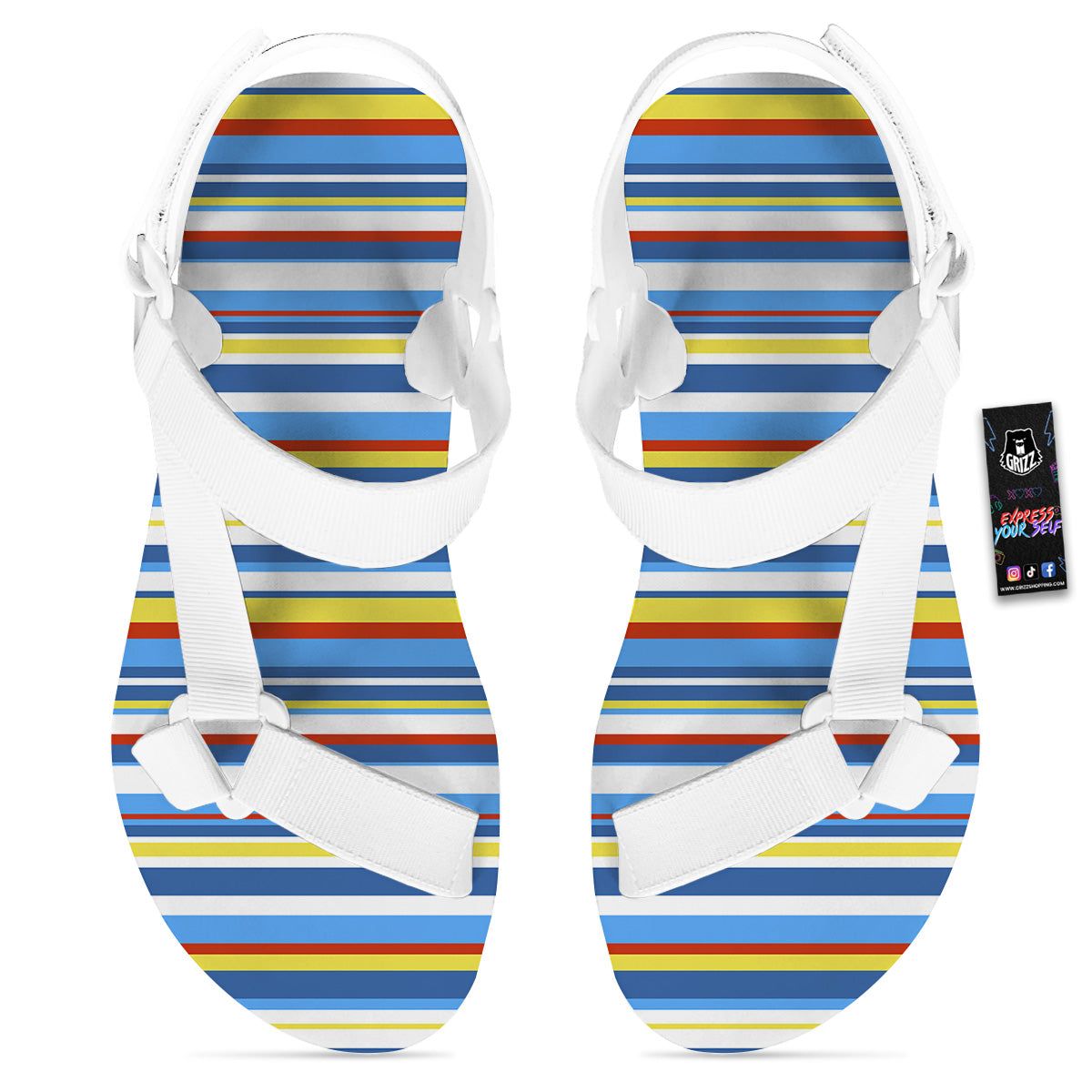 Stripe Autism Awareness Color Print Pattern White Open Toe Sandals-grizzshop