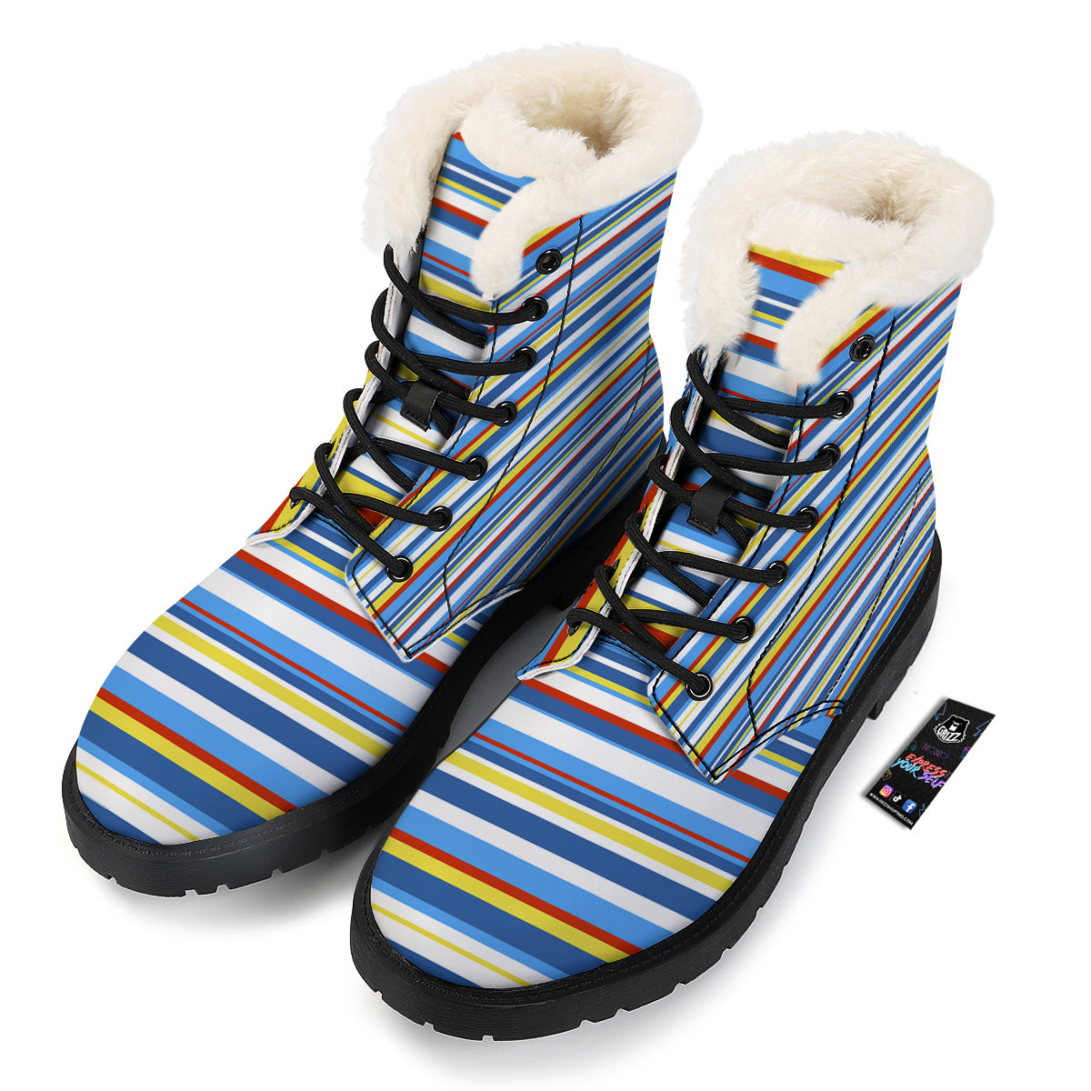 Stripe Autism Awareness Color Print Pattern Winter Boots-grizzshop