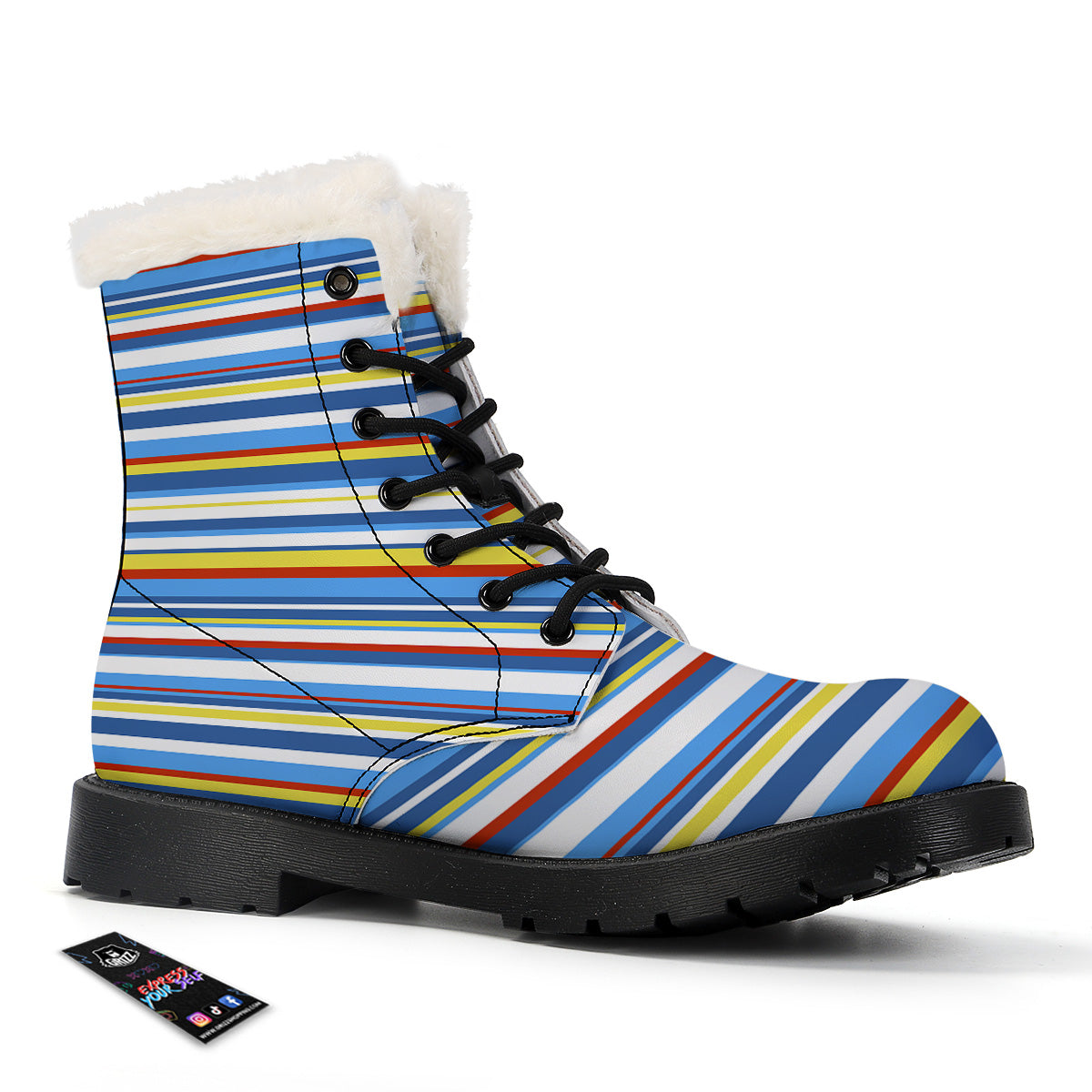 Stripe Autism Awareness Color Print Pattern Winter Boots-grizzshop