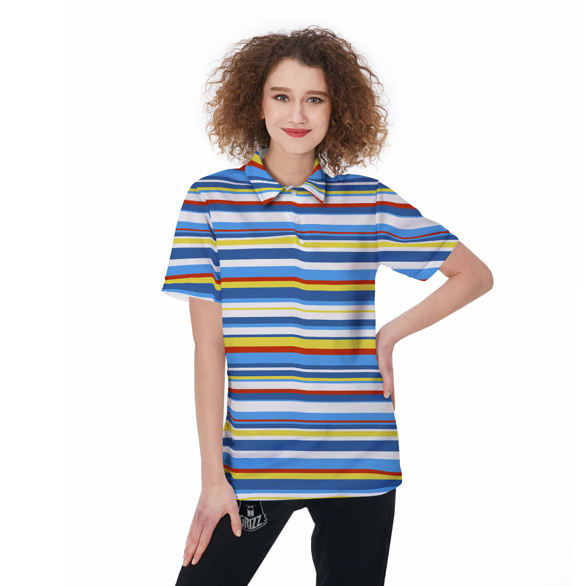 Stripe Autism Awareness Color Print Pattern Women's Golf Shirts-grizzshop