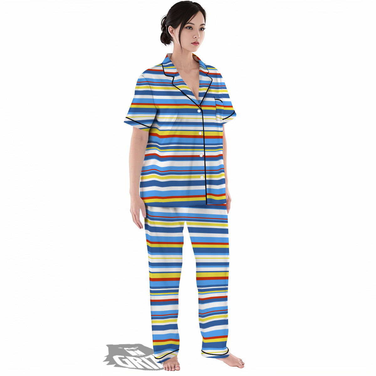 Stripe Autism Awareness Color Print Pattern Women's Pajamas Set-grizzshop