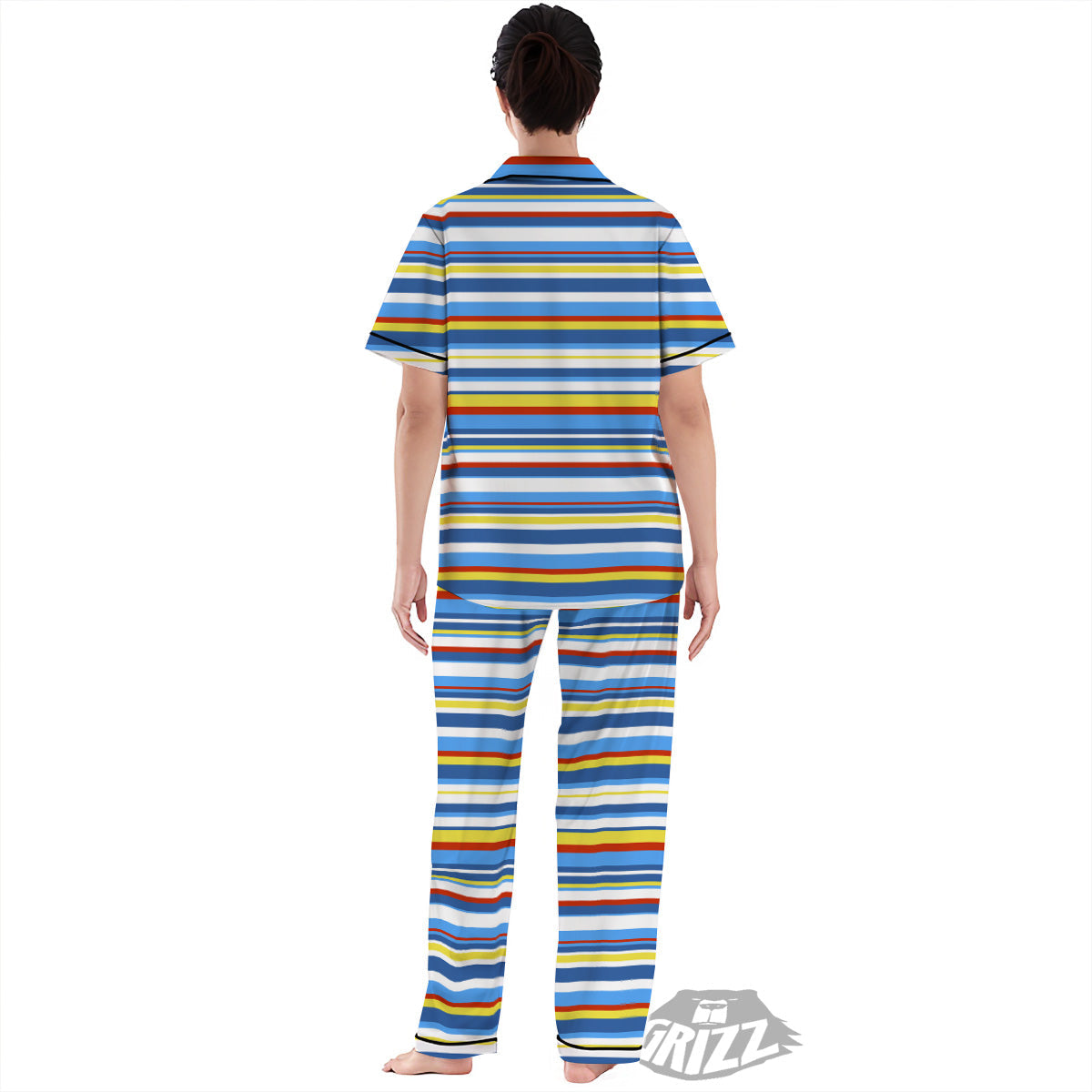 Stripe Autism Awareness Color Print Pattern Women's Pajamas Set-grizzshop