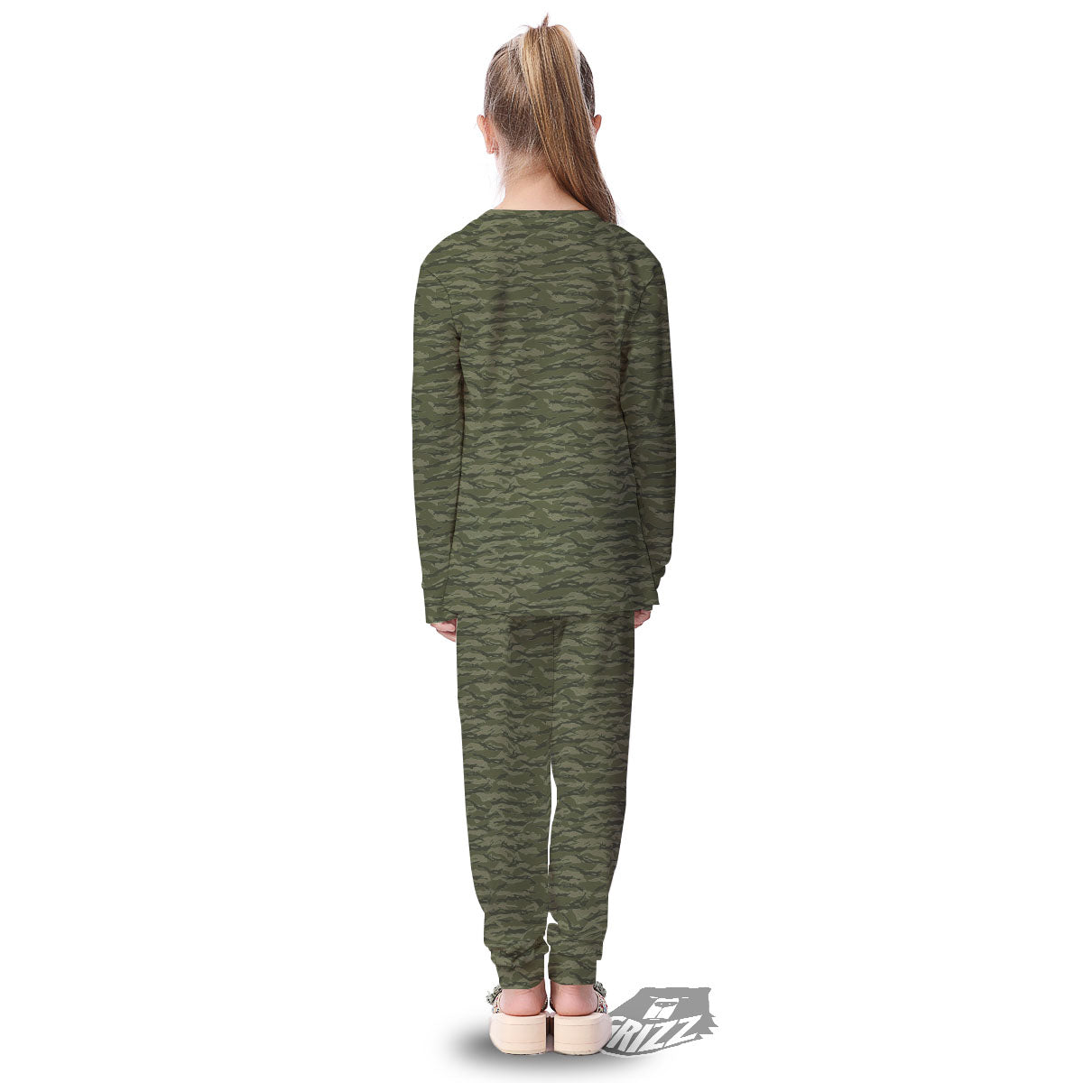 Stripe Camo Green Tiger Print Pattern Kid's Pajamas-grizzshop