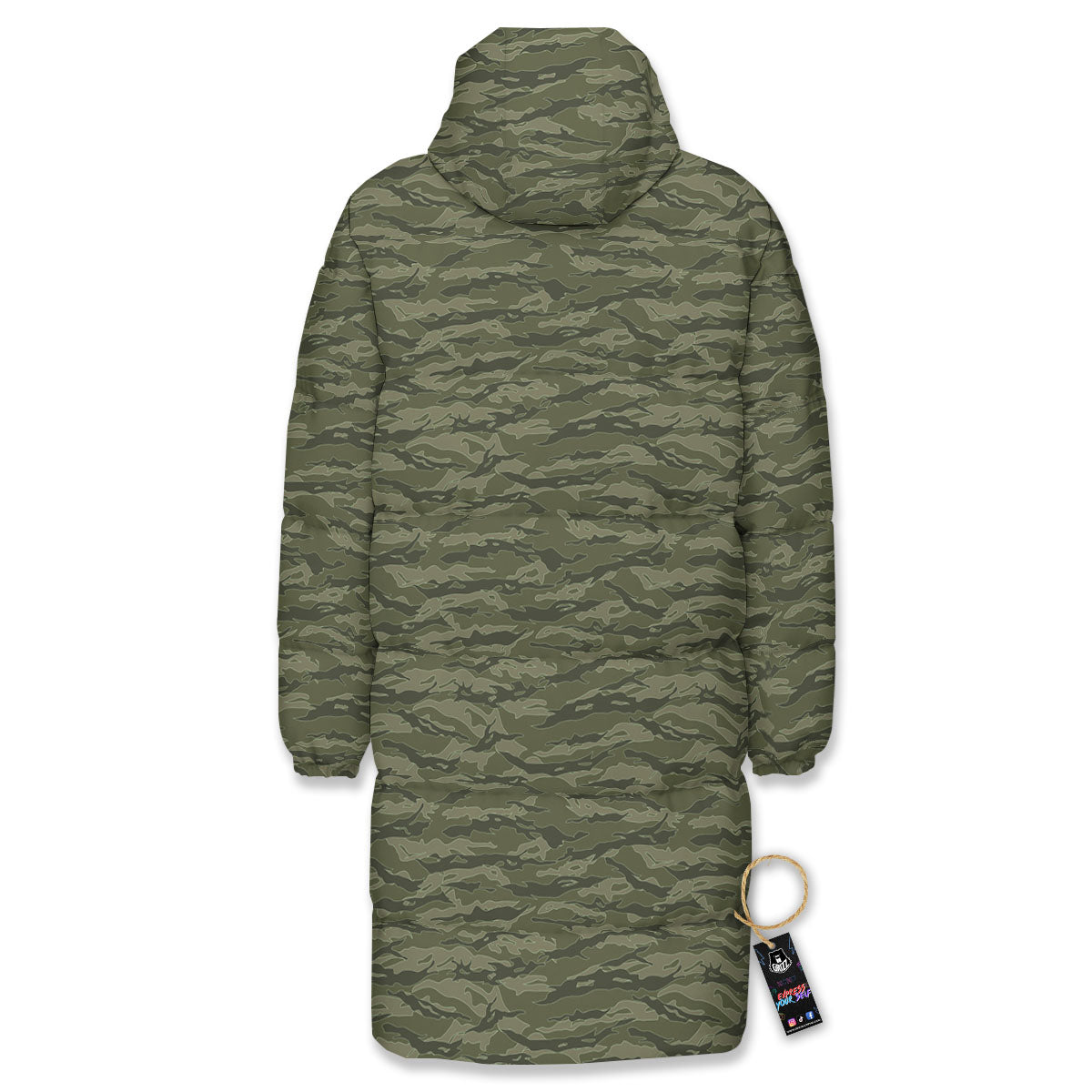 Stripe Camo Green Tiger Print Pattern Long Down Jacket-grizzshop