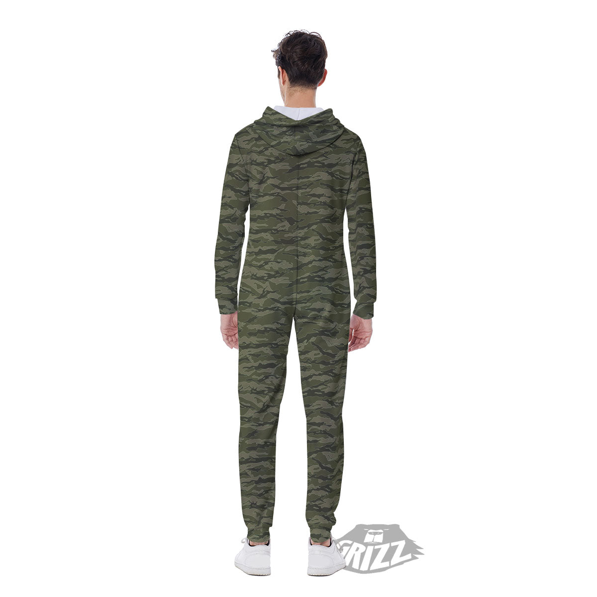 Stripe Camo Green Tiger Print Pattern Men's Jumpsuit-grizzshop