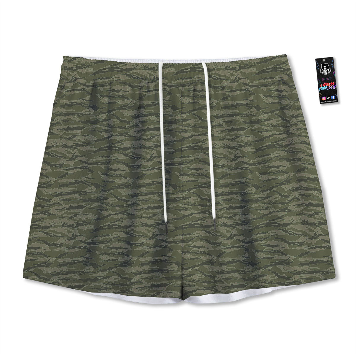 Stripe Camo Green Tiger Print Pattern Mesh Shorts