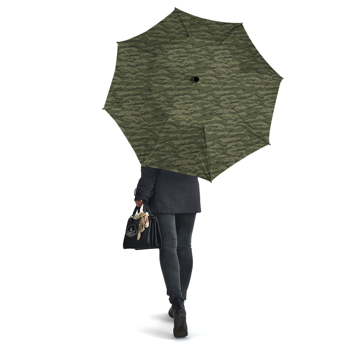 Stripe Camo Green Tiger Print Pattern Umbrella-grizzshop