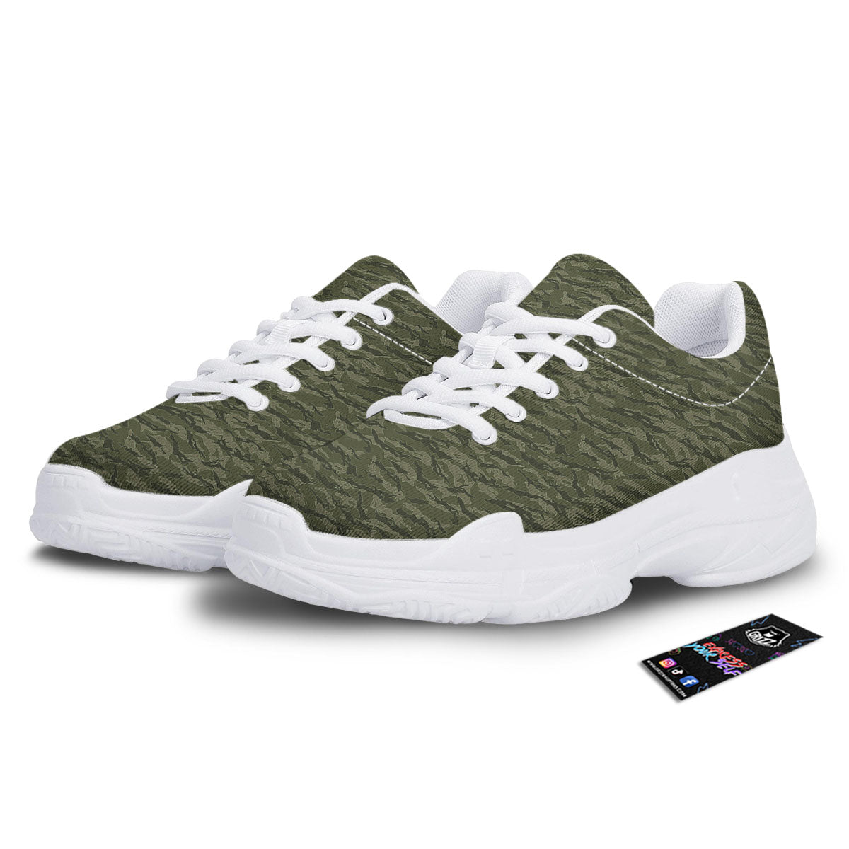 Stripe Camo Green Tiger Print Pattern White Chunky Shoes-grizzshop