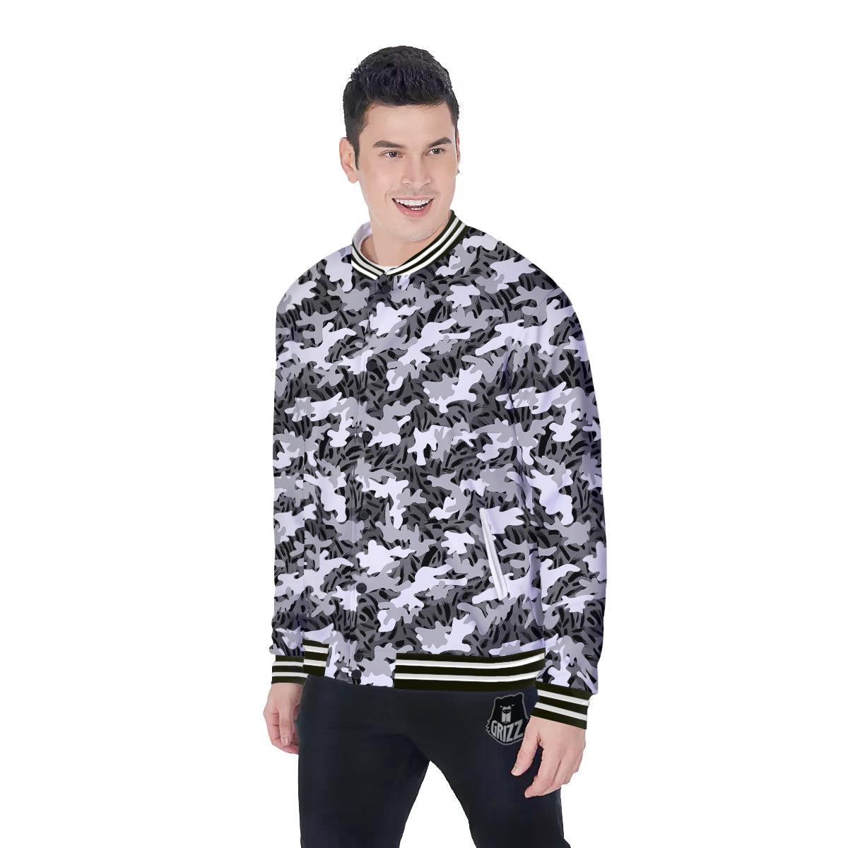 Stripe Camo Winter Tiger Print Pattern Baseball Jacket-grizzshop