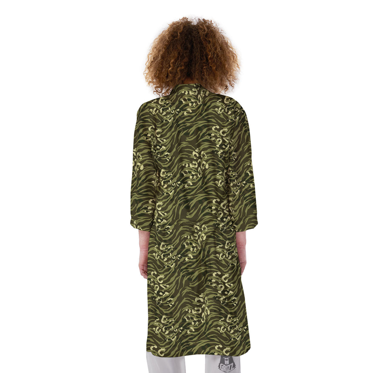 Stripe Camouflage Green Tiger Print Kimono-grizzshop