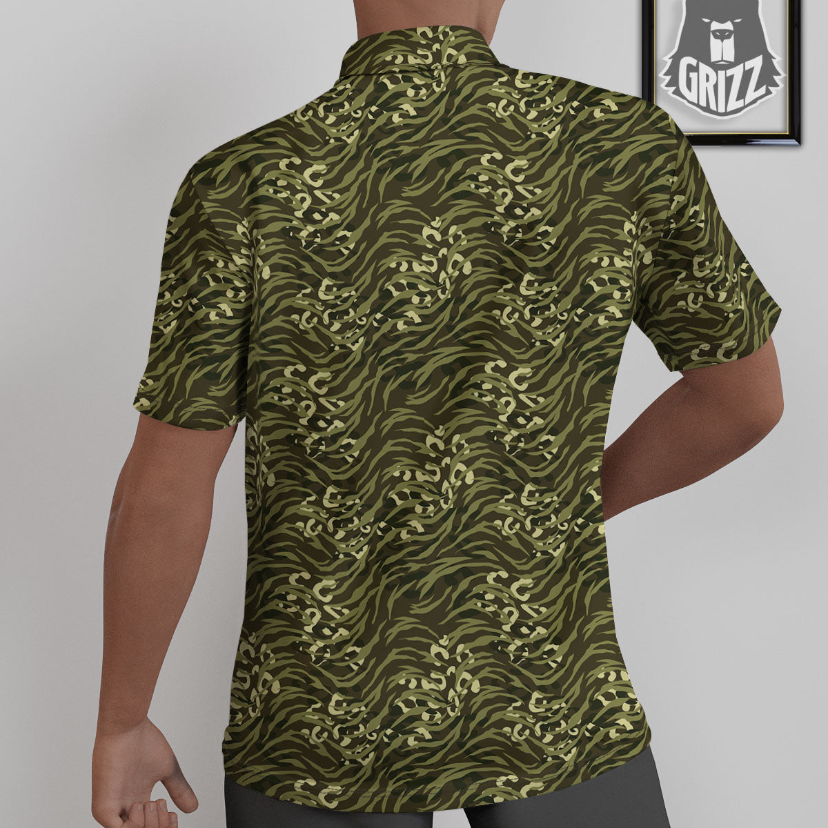 Stripe Camouflage Green Tiger Print Untucked Shirts-grizzshop