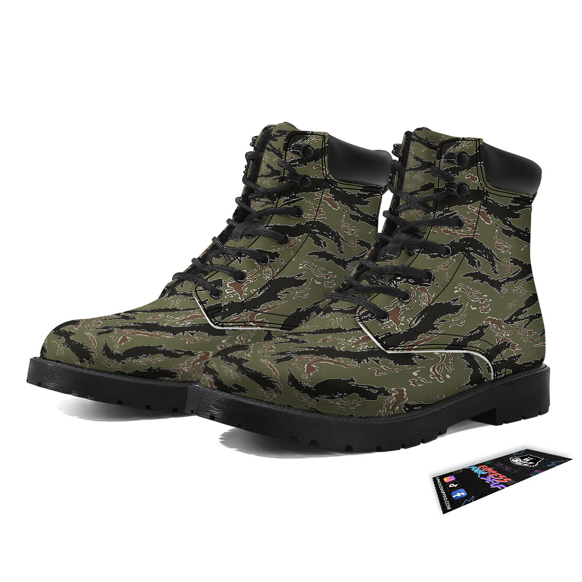 Stripe Camouflage Military Tiger Print Boots-grizzshop