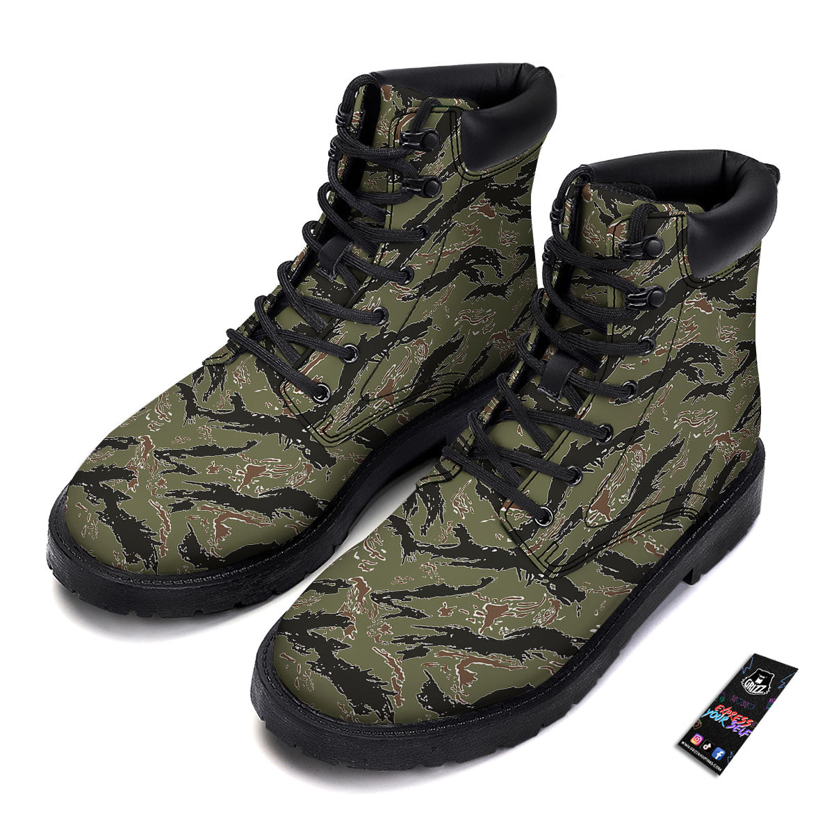Stripe Camouflage Military Tiger Print Boots-grizzshop