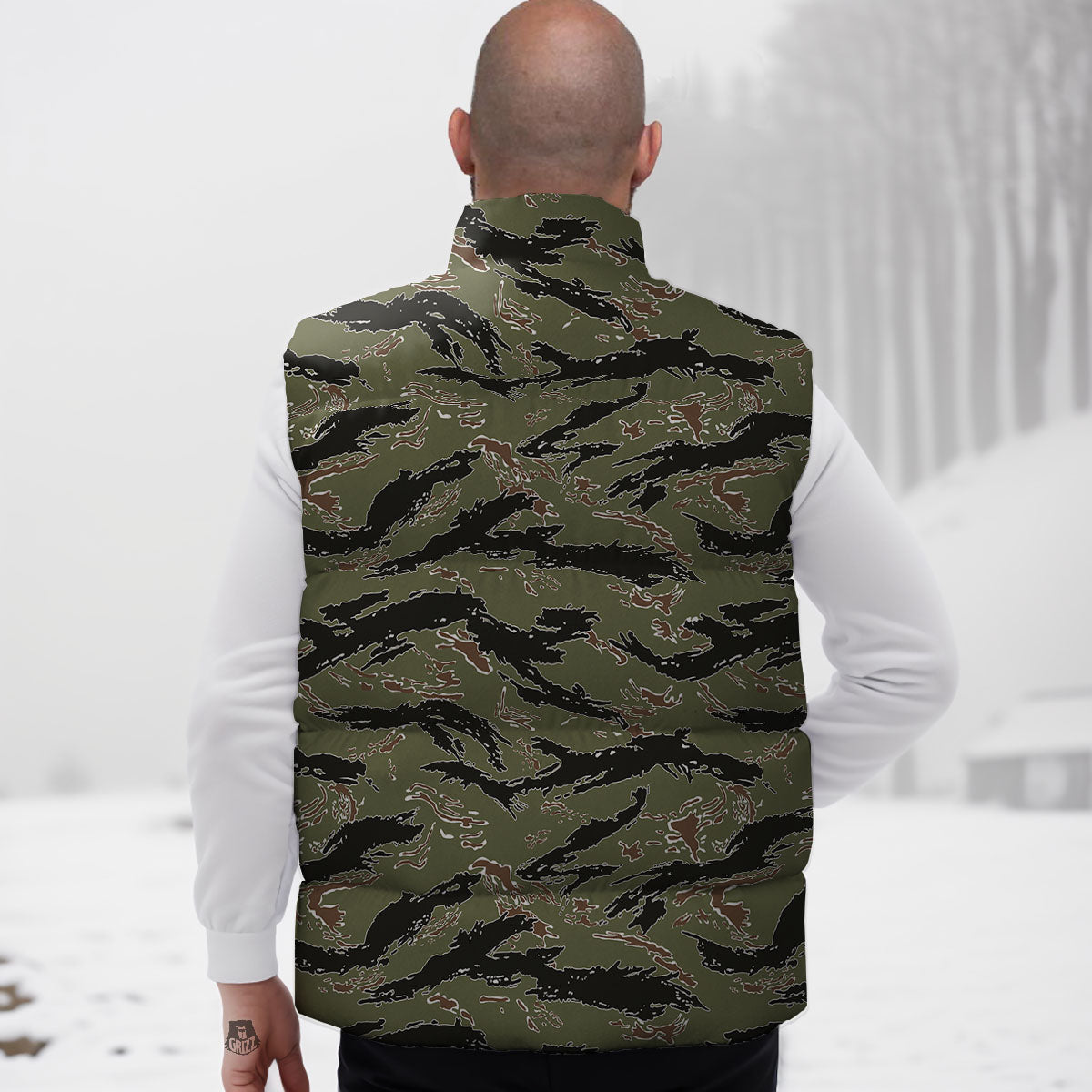 Stripe Camouflage Military Tiger Print Down Vest