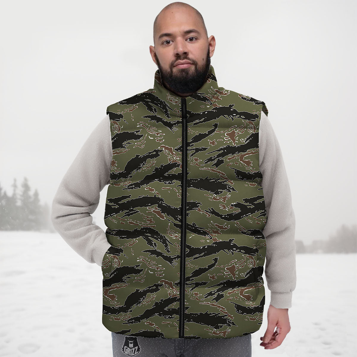 Stripe Camouflage Military Tiger Print Down Vest