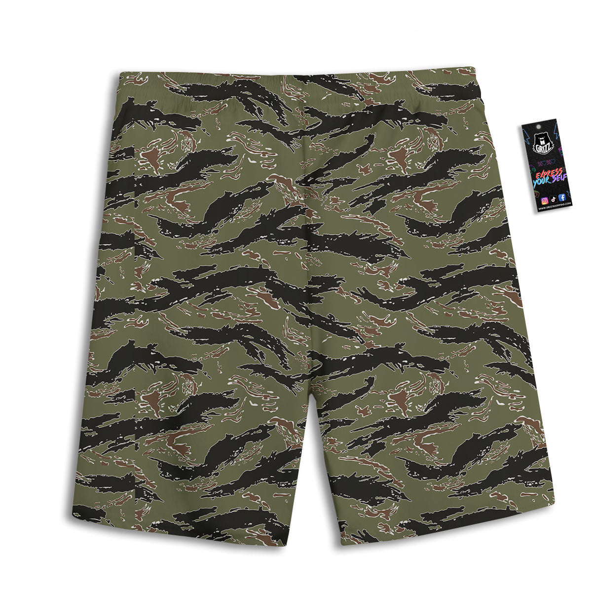 Stripe Camouflage Military Tiger Print Men's Athletic Shorts