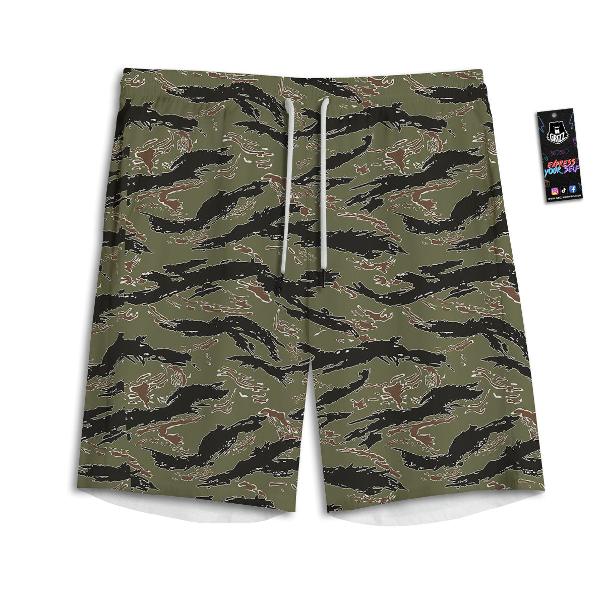 Stripe Camouflage Military Tiger Print Men's Athletic Shorts