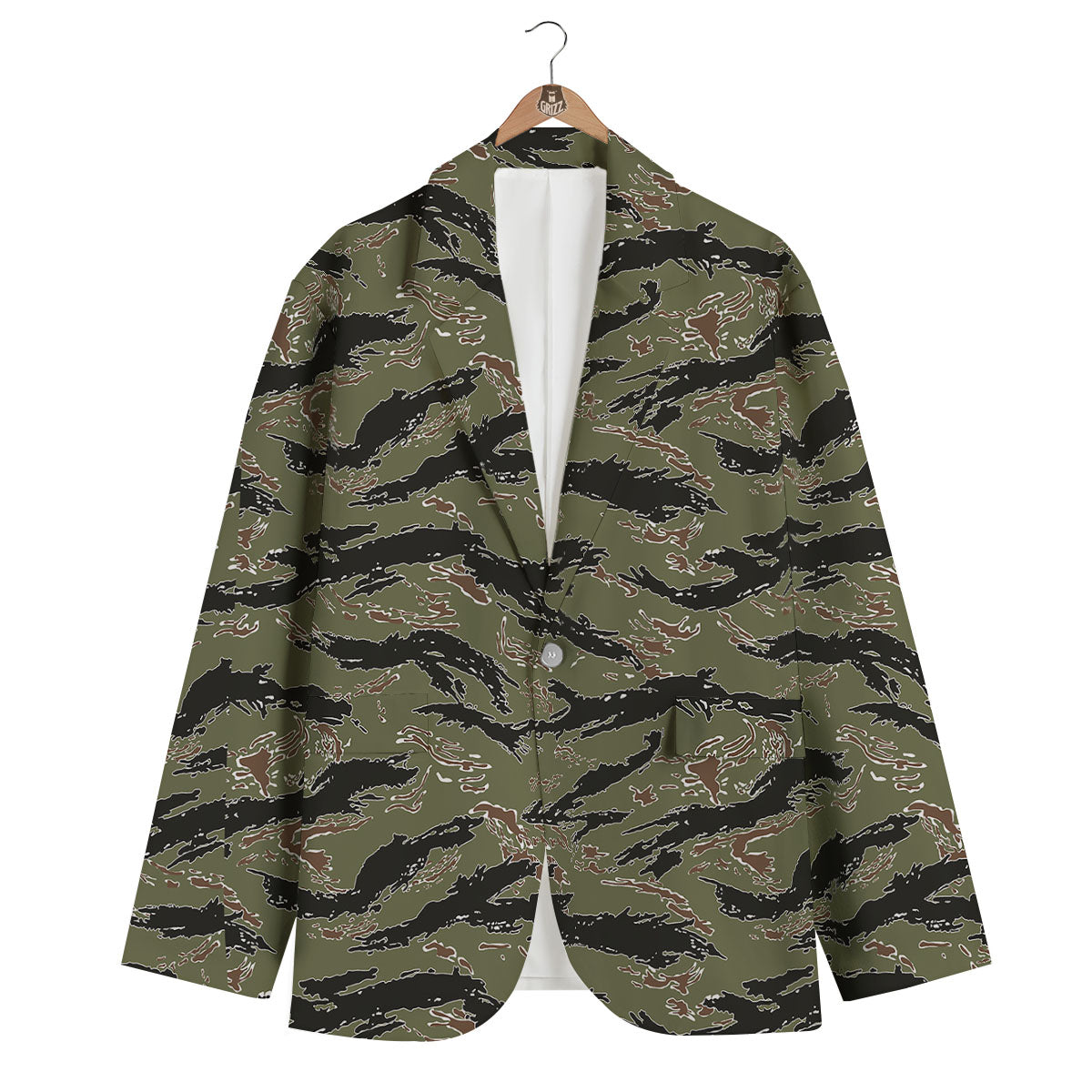 Stripe Camouflage Military Tiger Print Men's Blazer-grizzshop