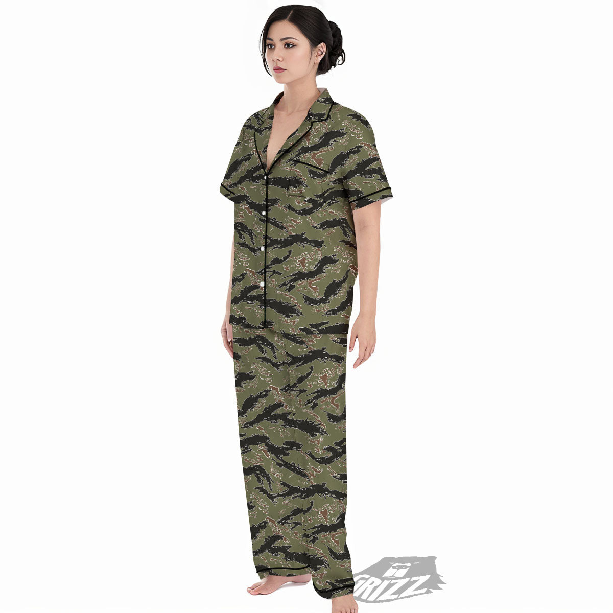 Stripe Camouflage Military Tiger Print Women's Pajamas Set-grizzshop