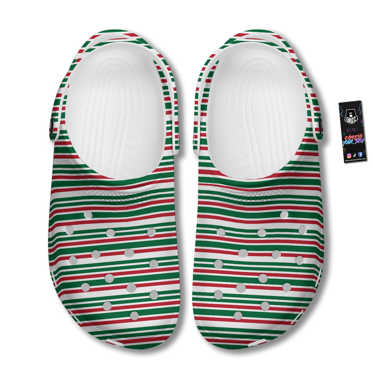 Stripe Candy Cane Print Pattern Clog-grizzshop