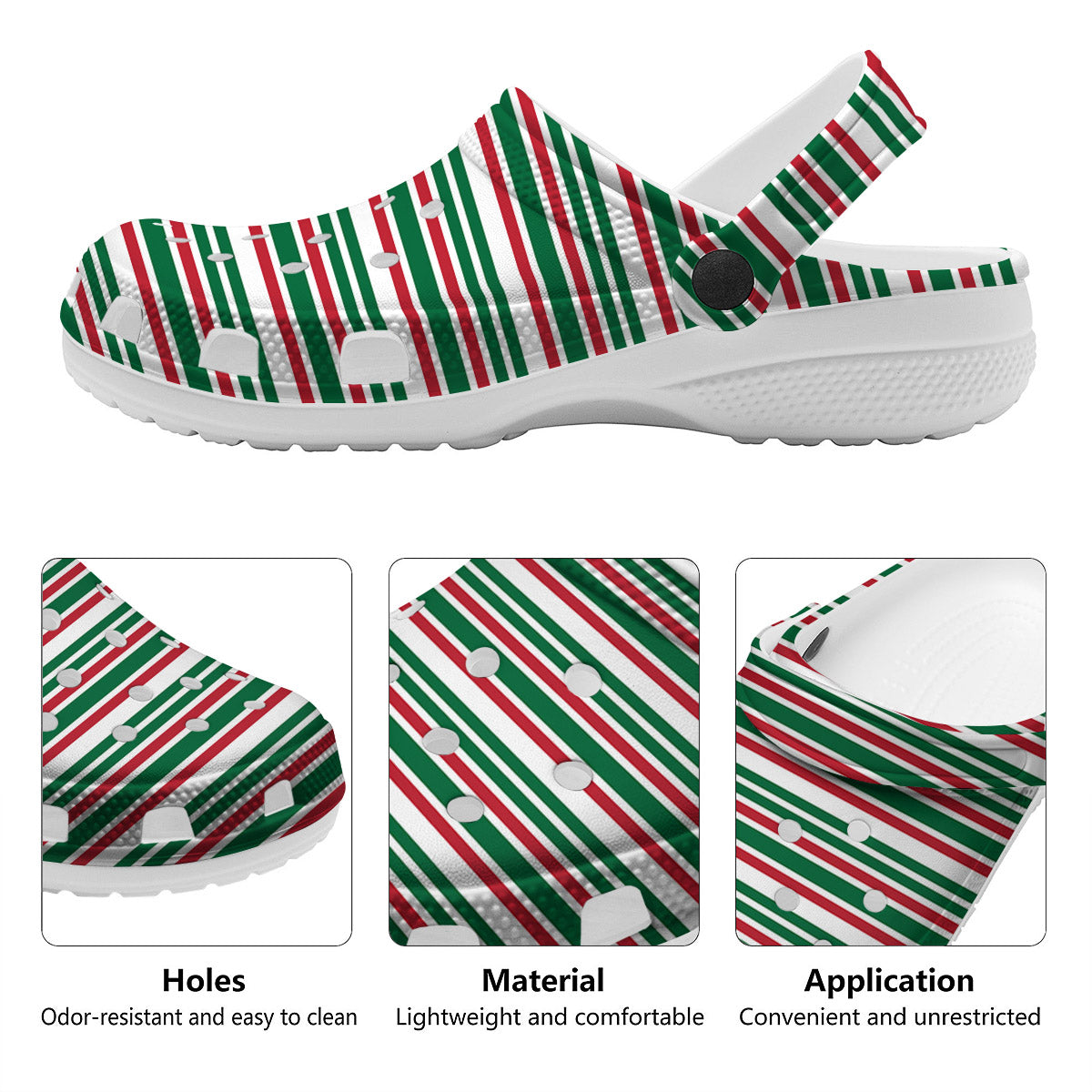 Stripe Candy Cane Print Pattern Clog-grizzshop