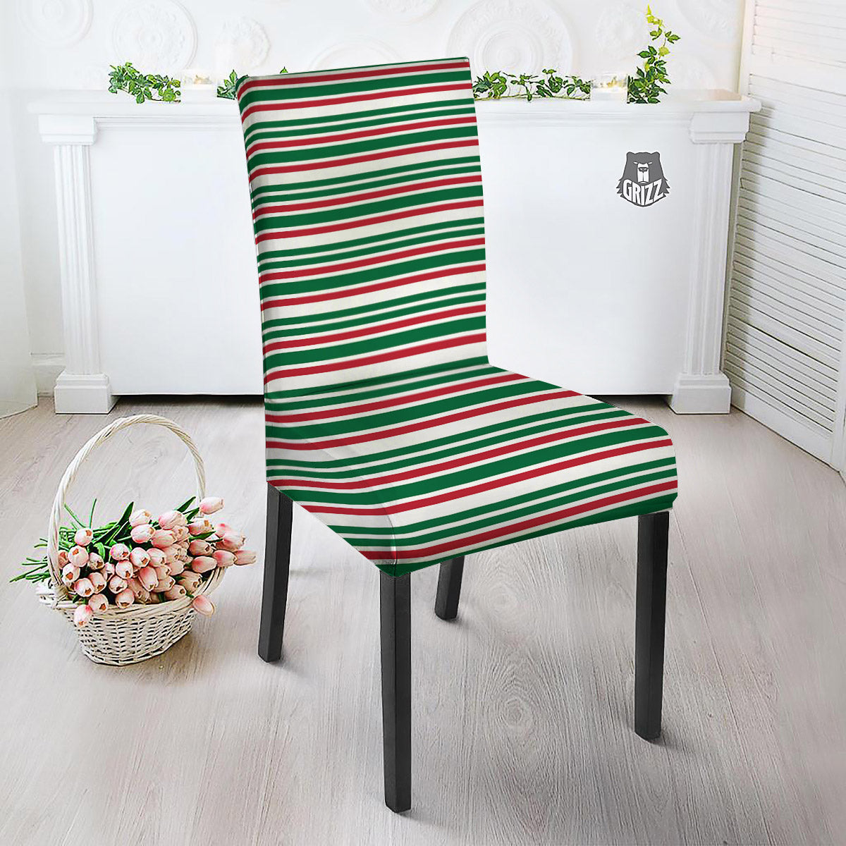 Stripe Candy Cane Print Pattern Dining Chair Slipcover-grizzshop