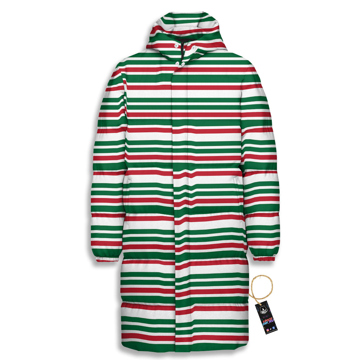 Stripe Candy Cane Print Pattern Long Down Jacket-grizzshop