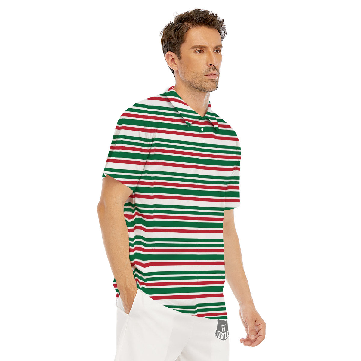 Stripe Candy Cane Print Pattern Men's Golf Shirts-grizzshop