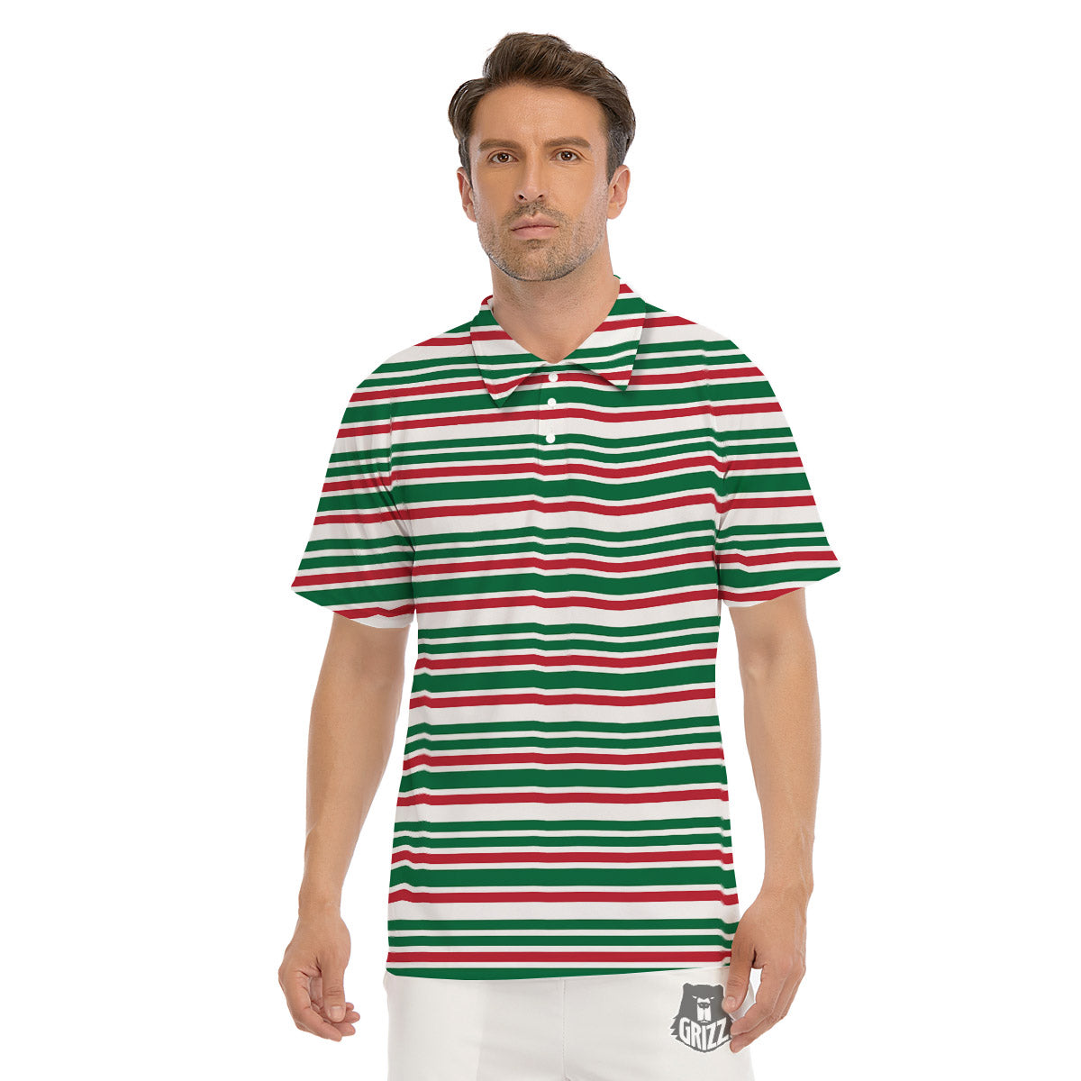 Stripe Candy Cane Print Pattern Men's Golf Shirts-grizzshop