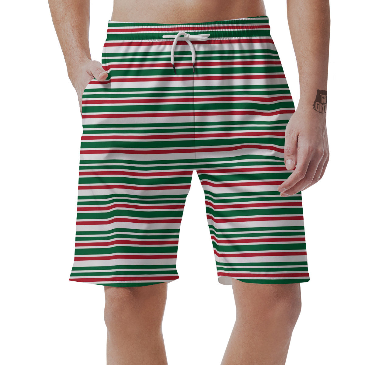 Stripe Candy Cane Print Pattern Men's Shorts-grizzshop