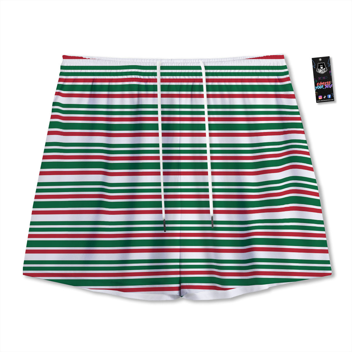Stripe Candy Cane Print Pattern Mesh Shorts-grizzshop