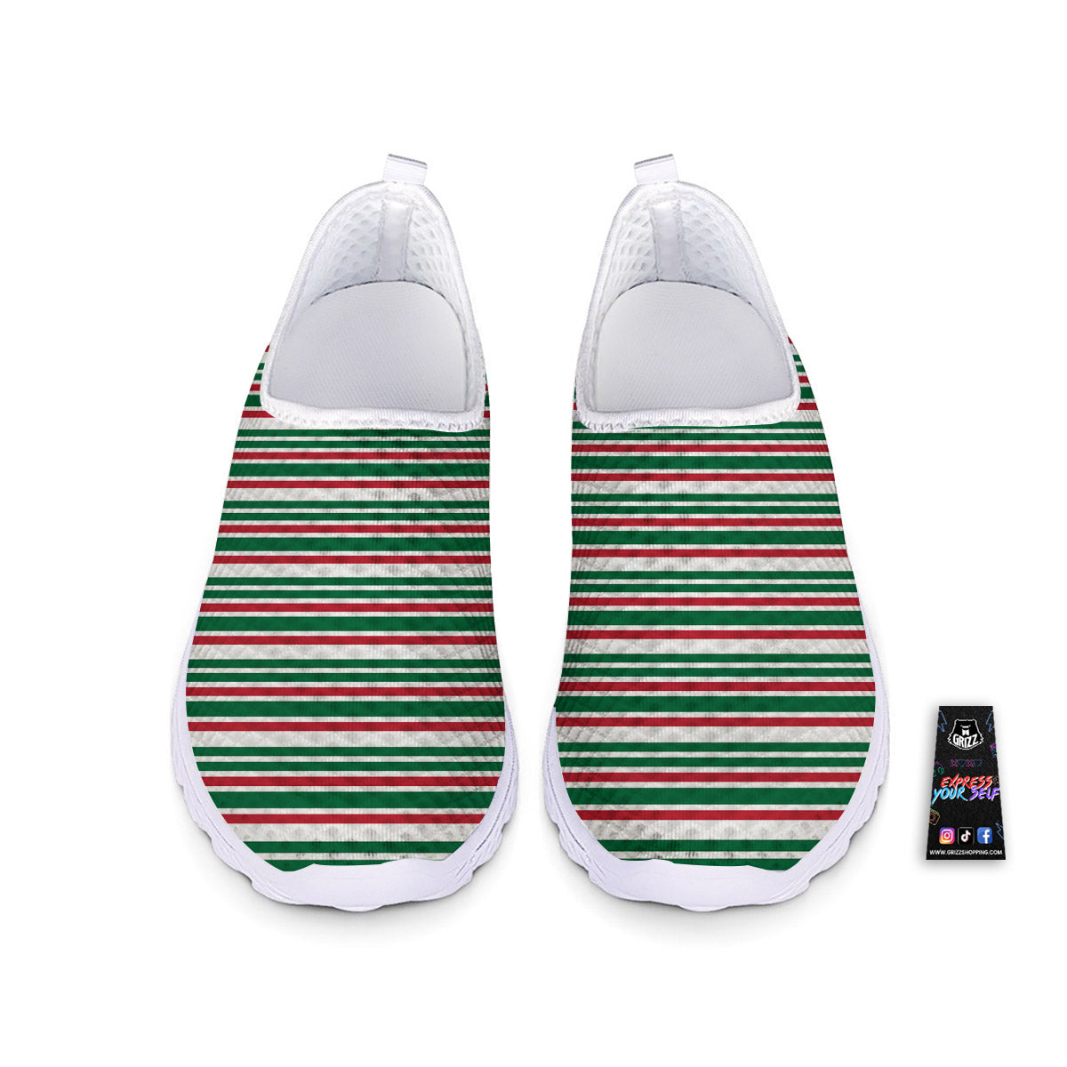 Stripe Candy Cane Print Pattern Nurse Shoes-grizzshop