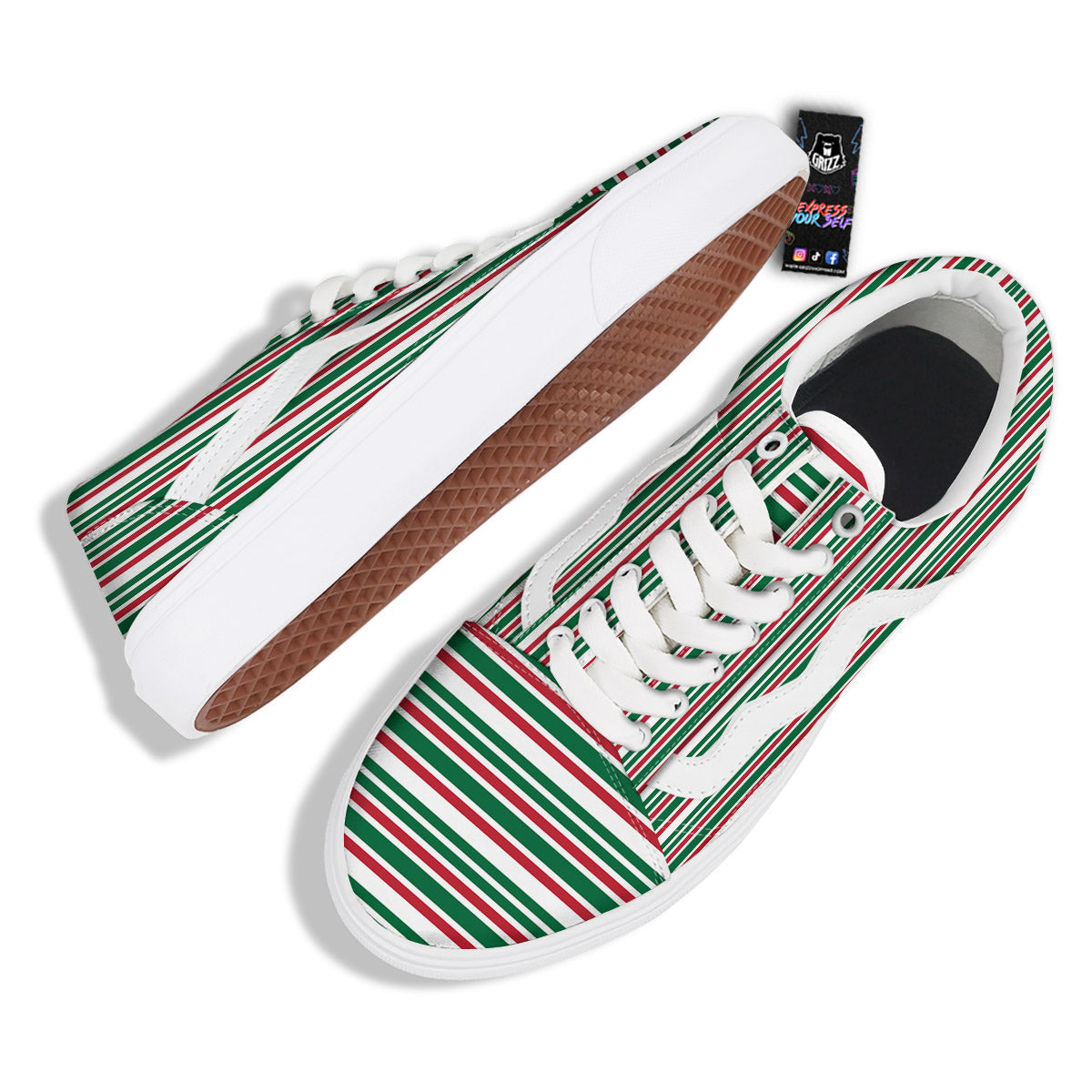 Stripe Candy Cane Print Pattern Skate Shoes-grizzshop