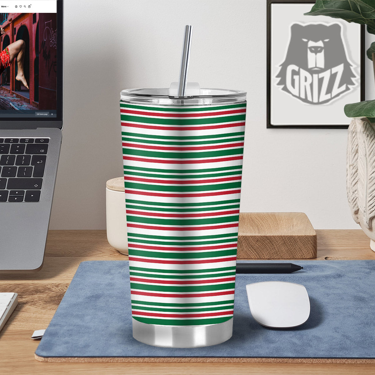 Stripe Candy Cane Print Pattern Tumbler-grizzshop