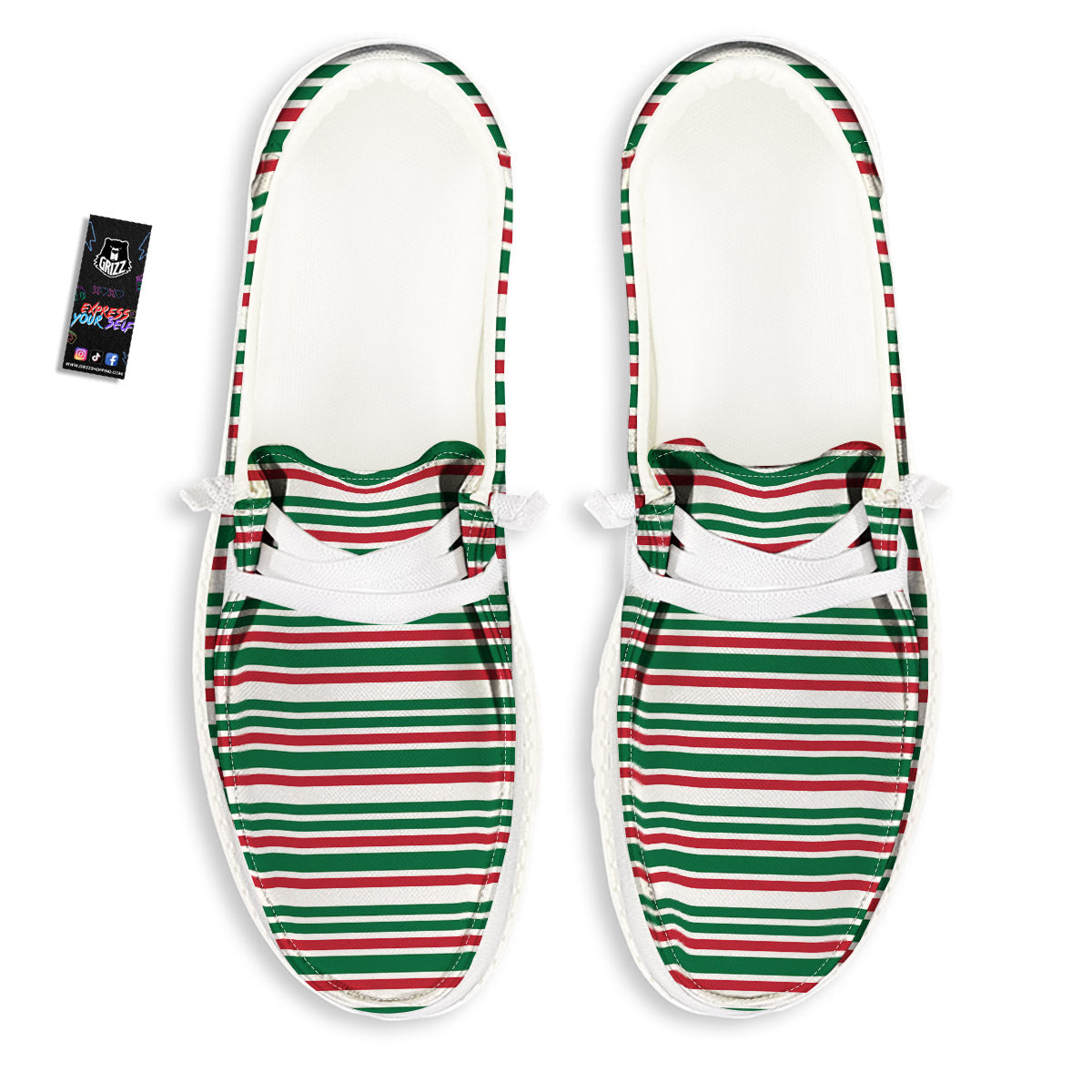 Stripe Candy Cane Print Pattern White Loafers-grizzshop