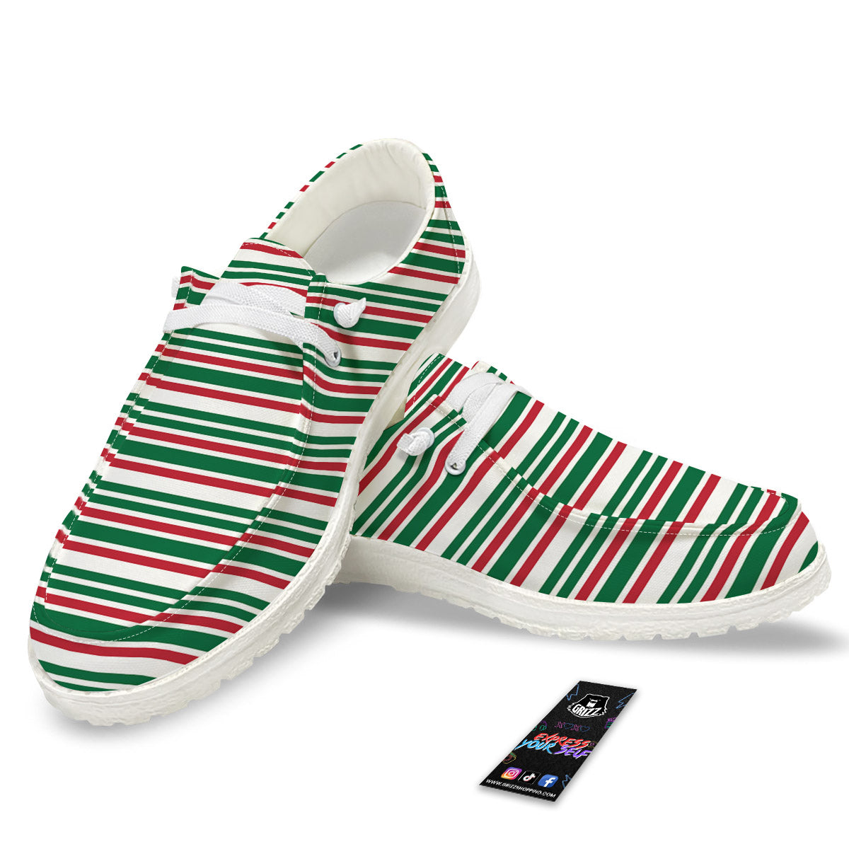 Stripe Candy Cane Print Pattern White Loafers-grizzshop