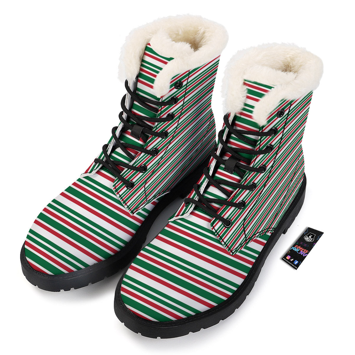 Stripe Candy Cane Print Pattern Winter Boots-grizzshop