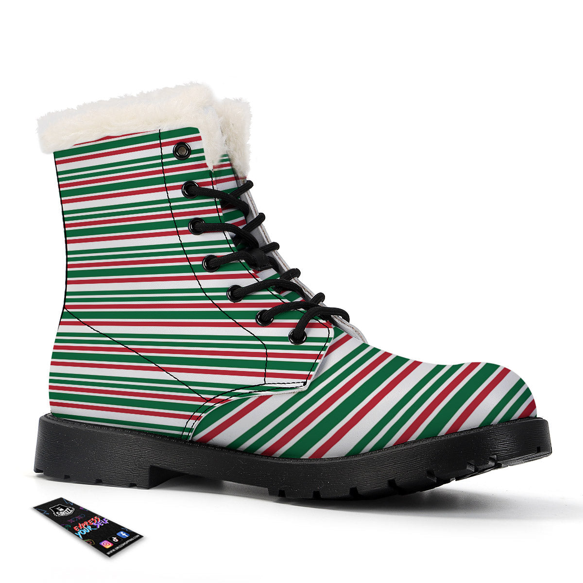 Stripe Candy Cane Print Pattern Winter Boots-grizzshop