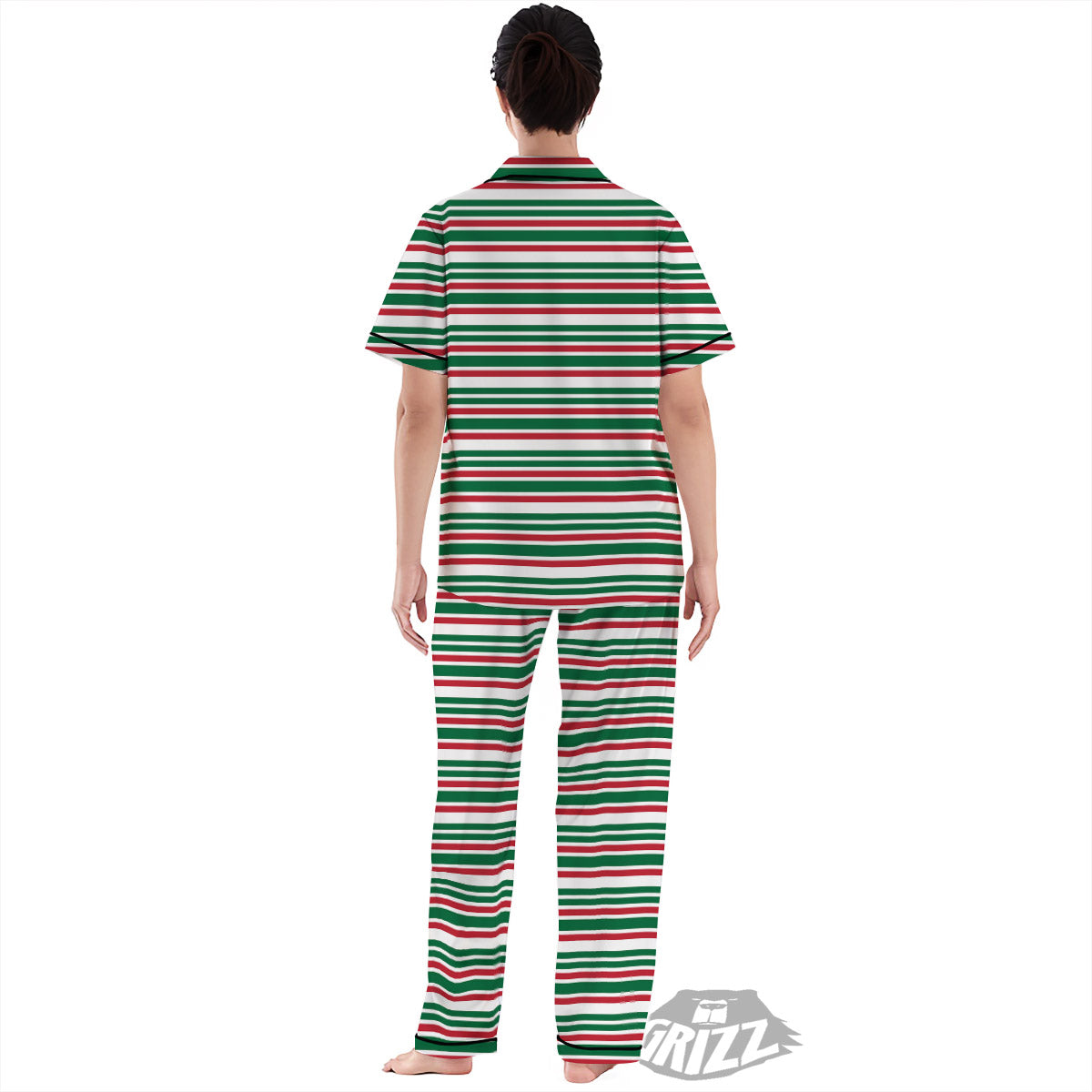 Stripe Candy Cane Print Pattern Women's Pajamas Set-grizzshop