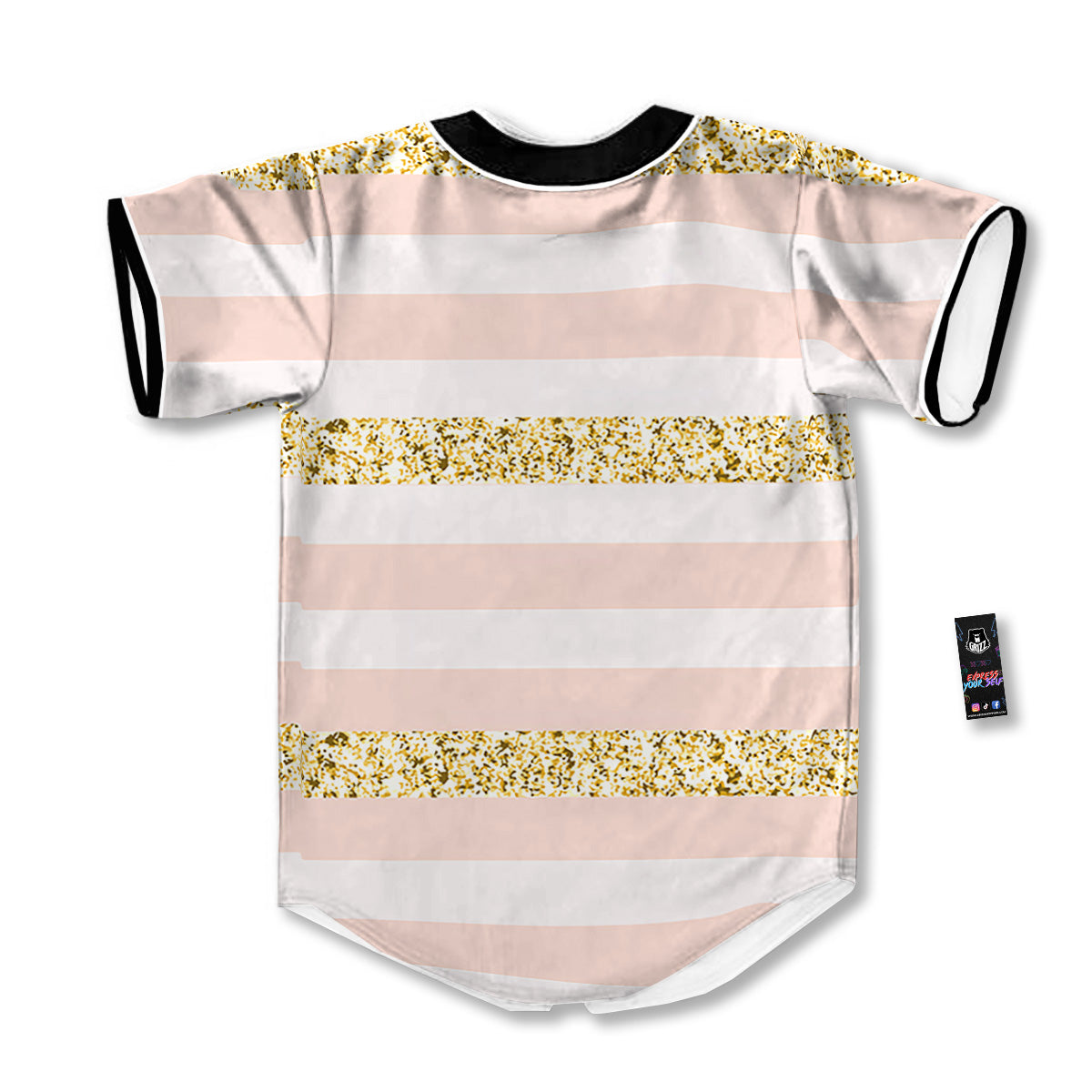 Stripe Glitter Gold Print Pattern Baseball Jersey-grizzshop