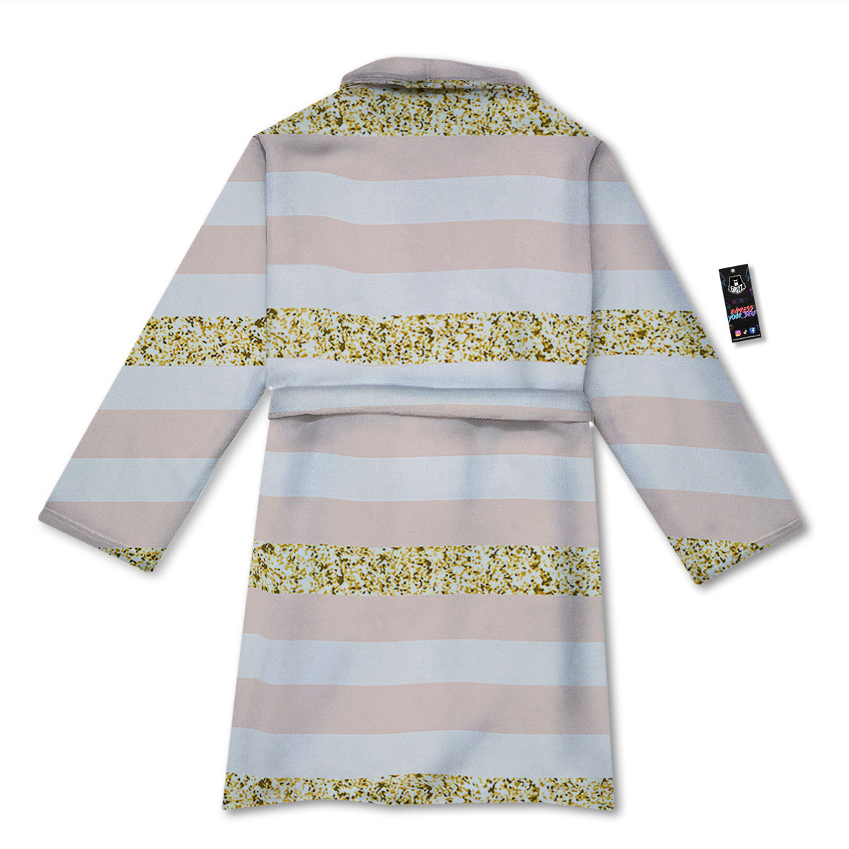 Stripe Glitter Gold Print Pattern Bathrobe-grizzshop