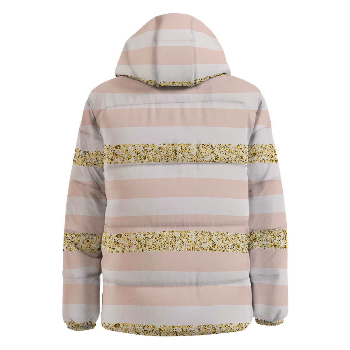 Stripe Glitter Gold Print Pattern Down Jacket-grizzshop
