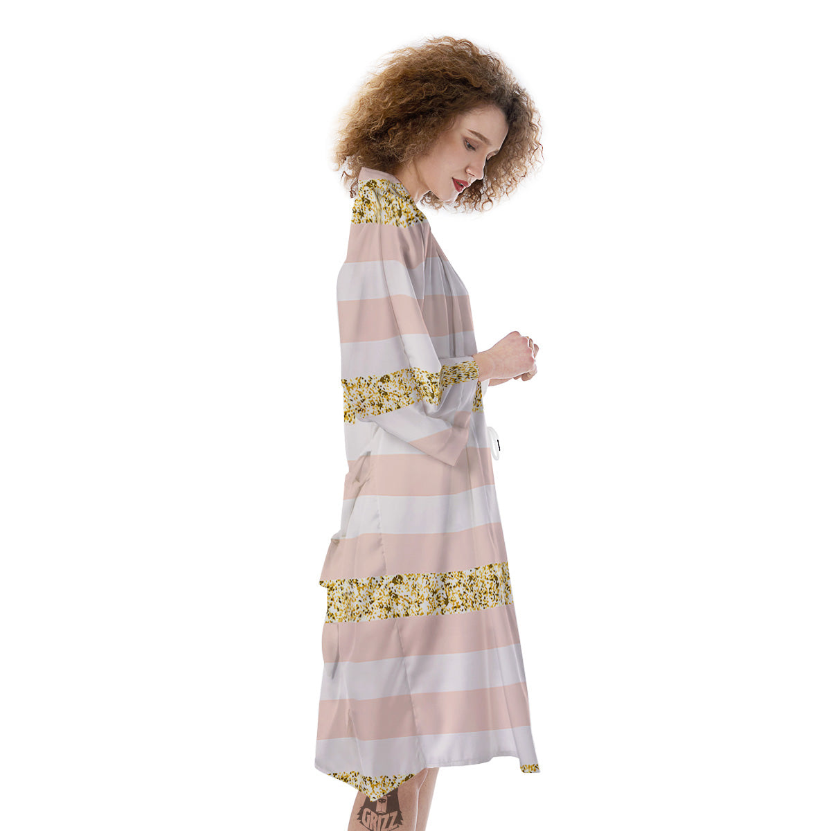 Stripe Glitter Gold Print Pattern Kimono-grizzshop
